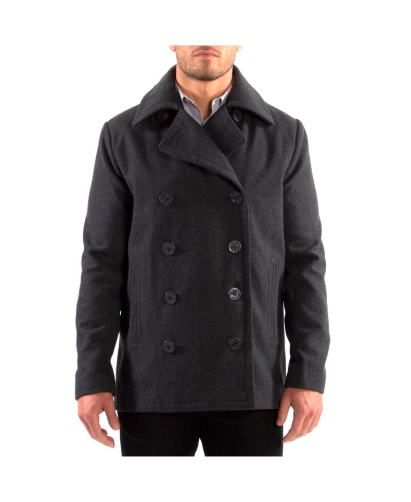 Mason Mens Wool Blend Pea Coat Jacket Double Breasted Dress Coat