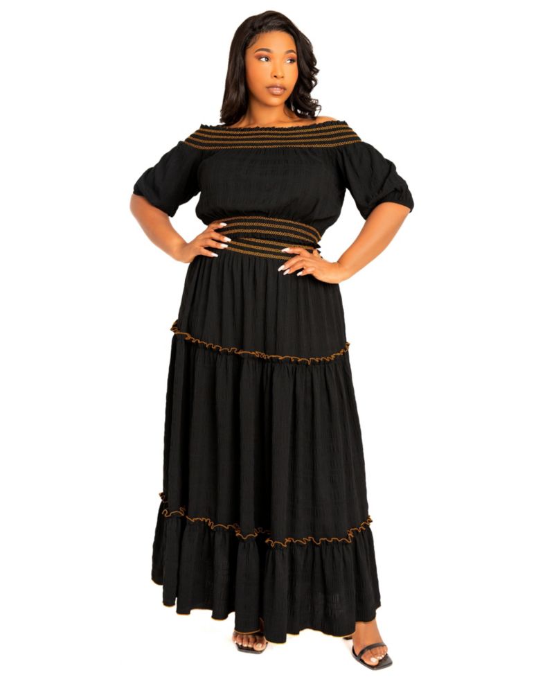 Plus Size Smocked Top and Skirt Two Piece Set