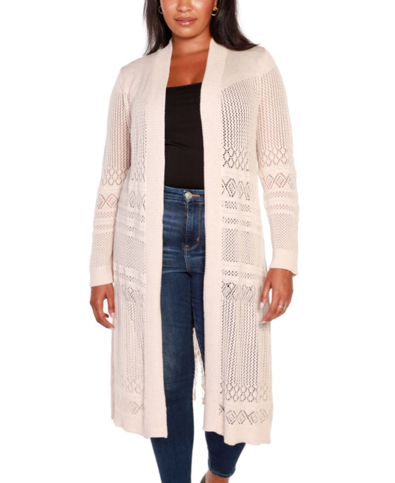Plus Pointelle-Stitch Duster Cardigan Sweater
