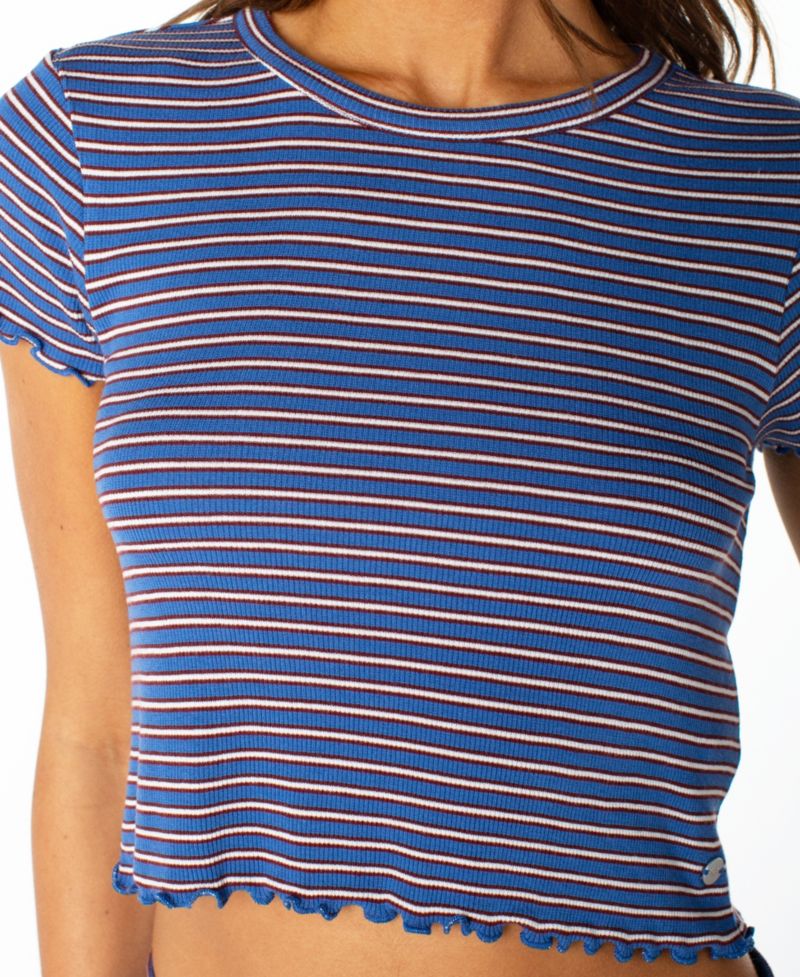 Women's Poolside Crop Striped Short-Sleeve Crewneck T-Shirt