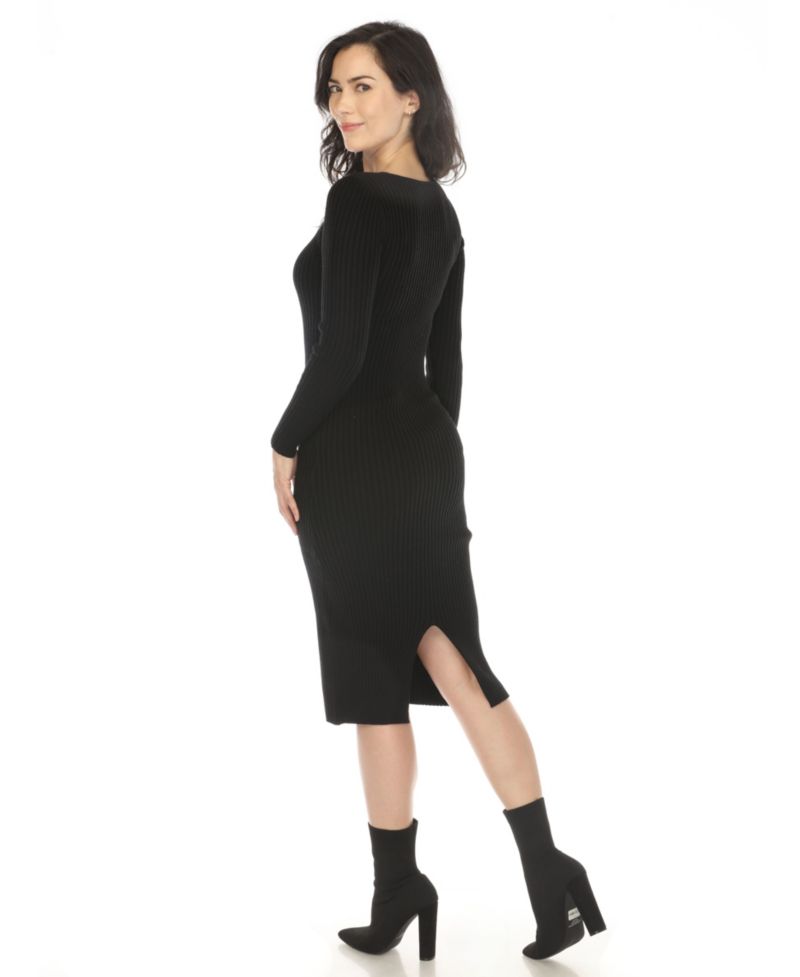 Women's Long Sleeve Rib Midi Sweater Dress