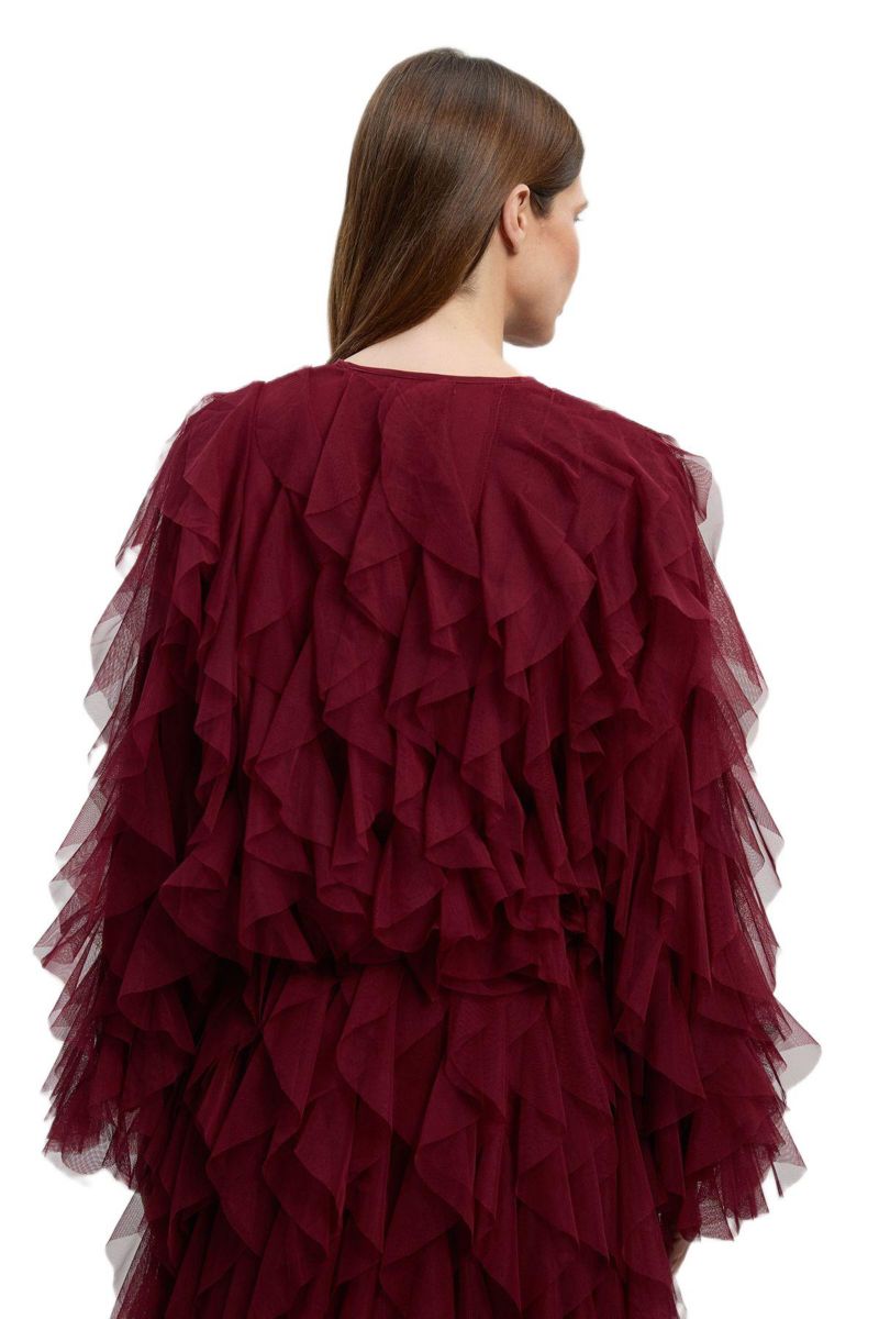 Women's Tulle Ruffle Detail Woven Jacket