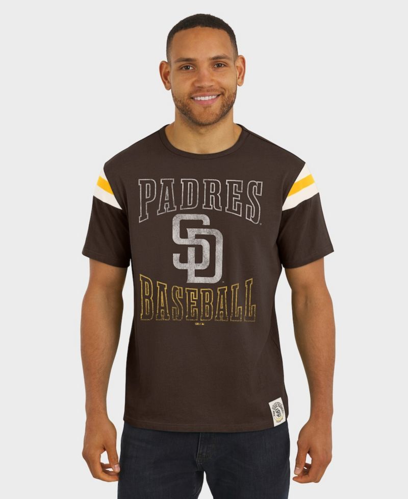 Darius Rucker Collection By Men's Brown San Diego Padres Distressed Sleeve Stripe T-Shirt