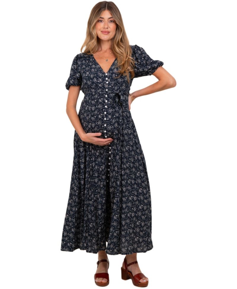 Women's Navy Floral Button Down Dress