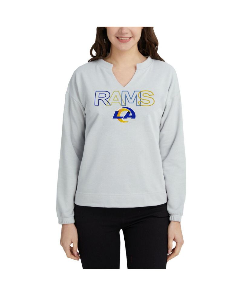 Women's Gray Los Angeles Rams Sunray Notch Neck Long Sleeve T-Shirt