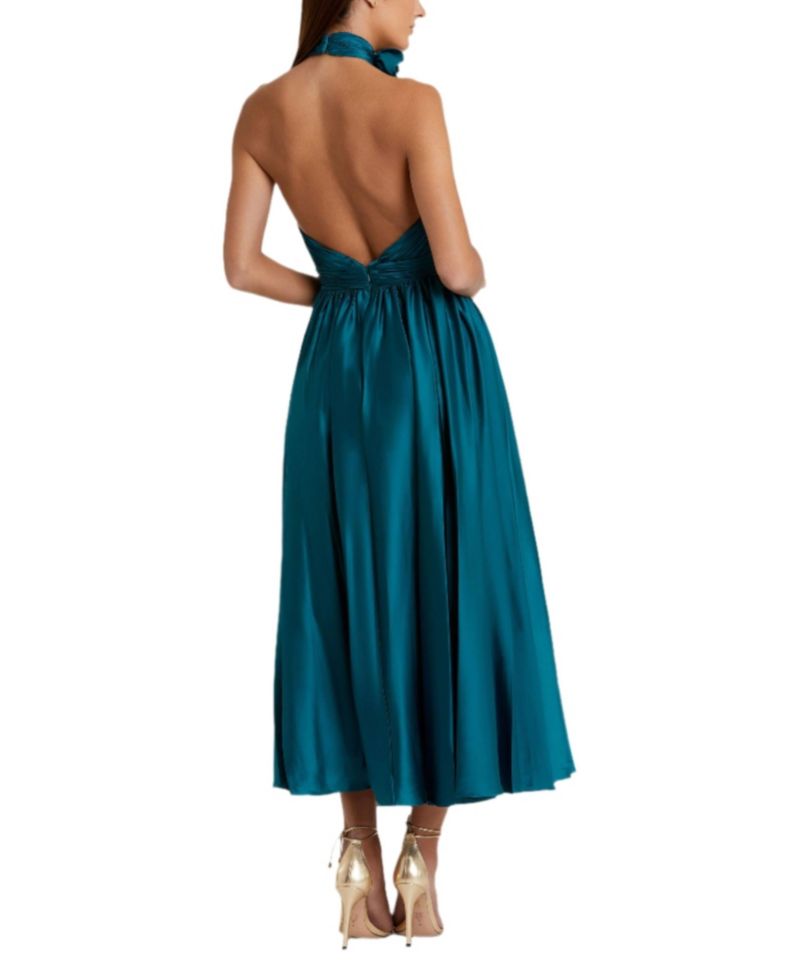 Women's Pleated Charmeuse High Neck Sleeveless Midi Dress