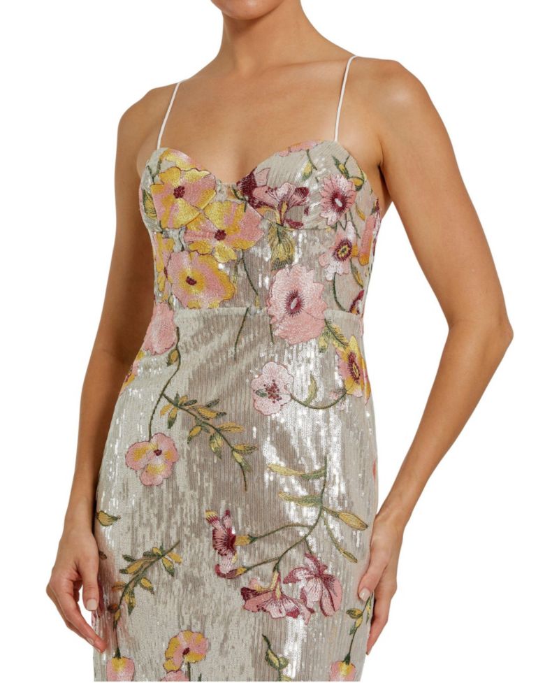 Women's Sleeveless Bustier Floral Applique Gown