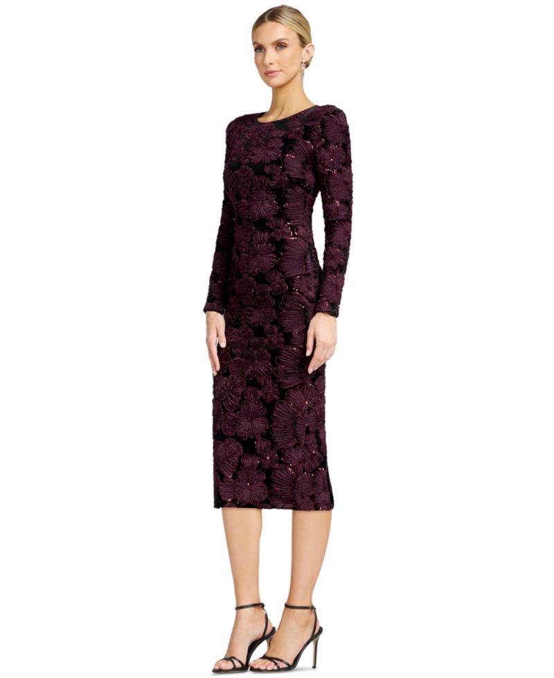 Women's Long-Sleeve Bodycon Floral-Print Midi Dress