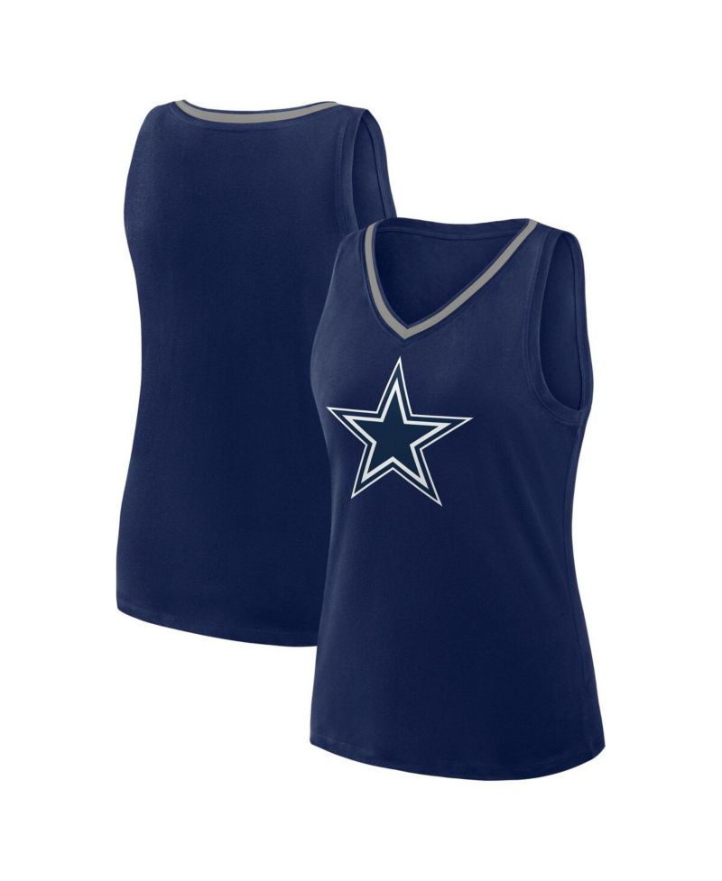 Women's Navy Dallas Cowboys Plus Size Stellar Win V-Neck Tank Top