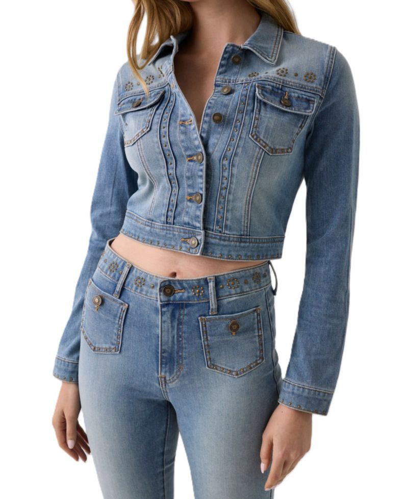 Women's Cropped Studded Denim Jacket