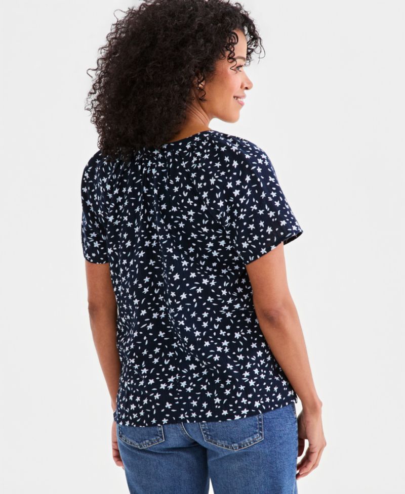 Women's Printed Gauze Flutter-Sleeve Top