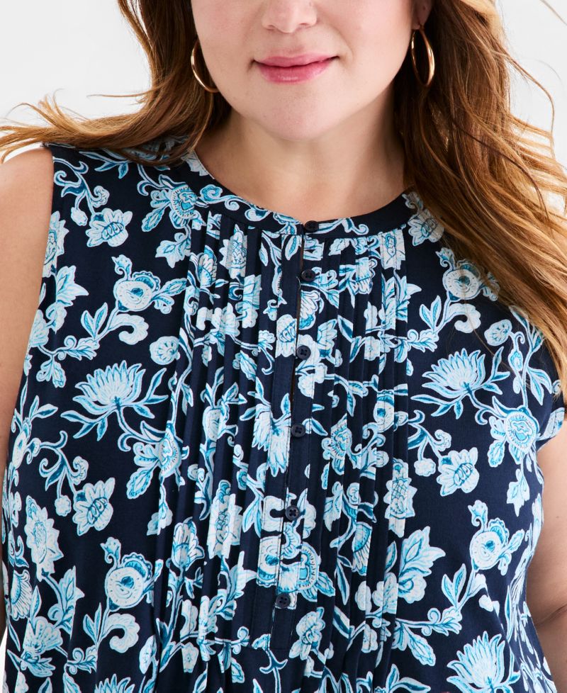 Petite Printed Pintucked Knit Dress