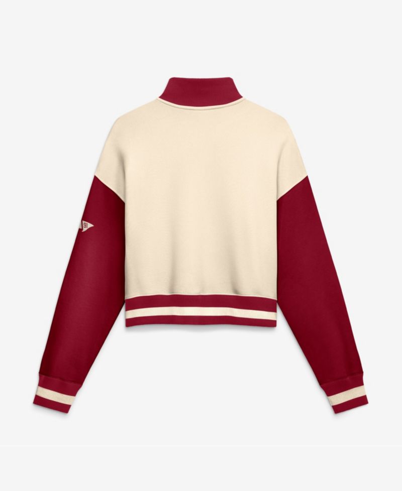 Women's Natural/Cardinal Stanford Cardinal Oversized Legacy Color Block Cropped Quarter-Zip Pullover Sweatshirt
