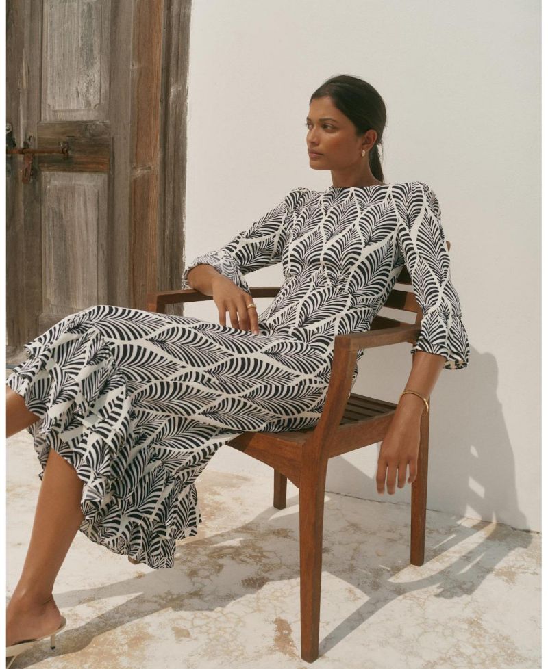 Women's Printed Tiered-Ruffle Rayon Midi Dress