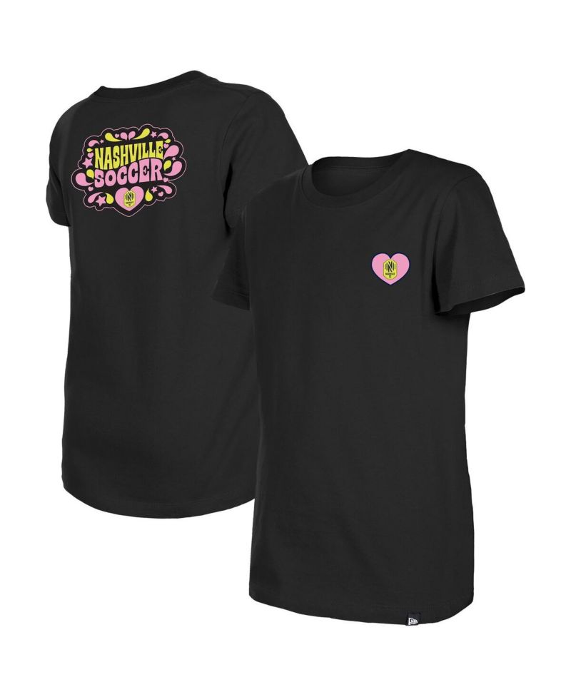Big Girls Black Nashville SC Bubble Heart T-Shirt
