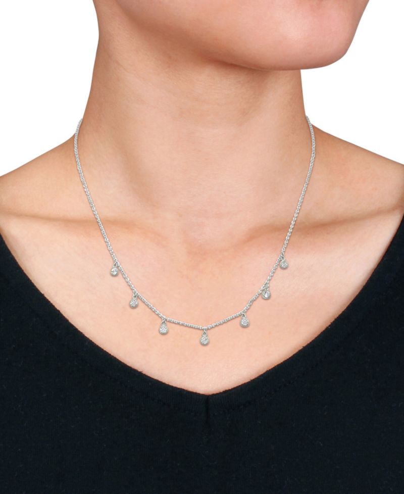 Lab Grown White Sapphire (5/8 ct. t.w.) Station Necklace in Sterling Silver