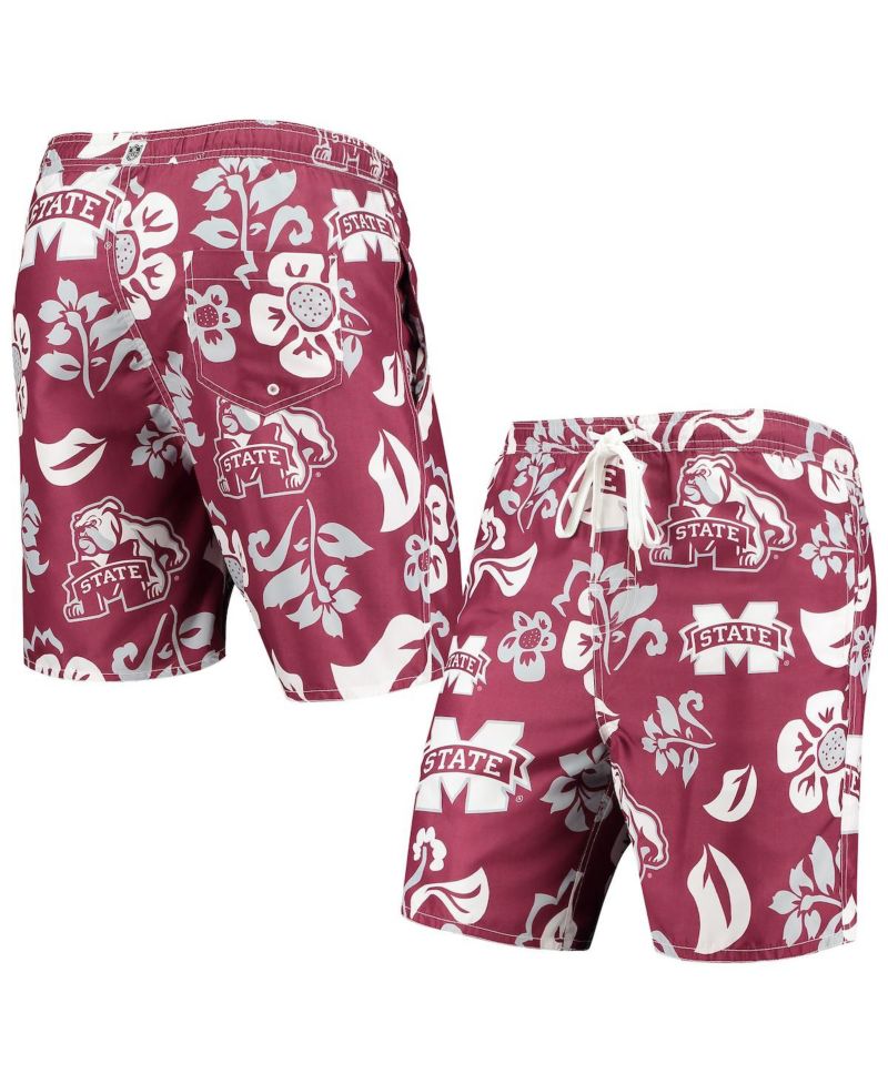 Men's Maroon Mississippi State Bulldogs Floral Volley Logo Swim Trunks