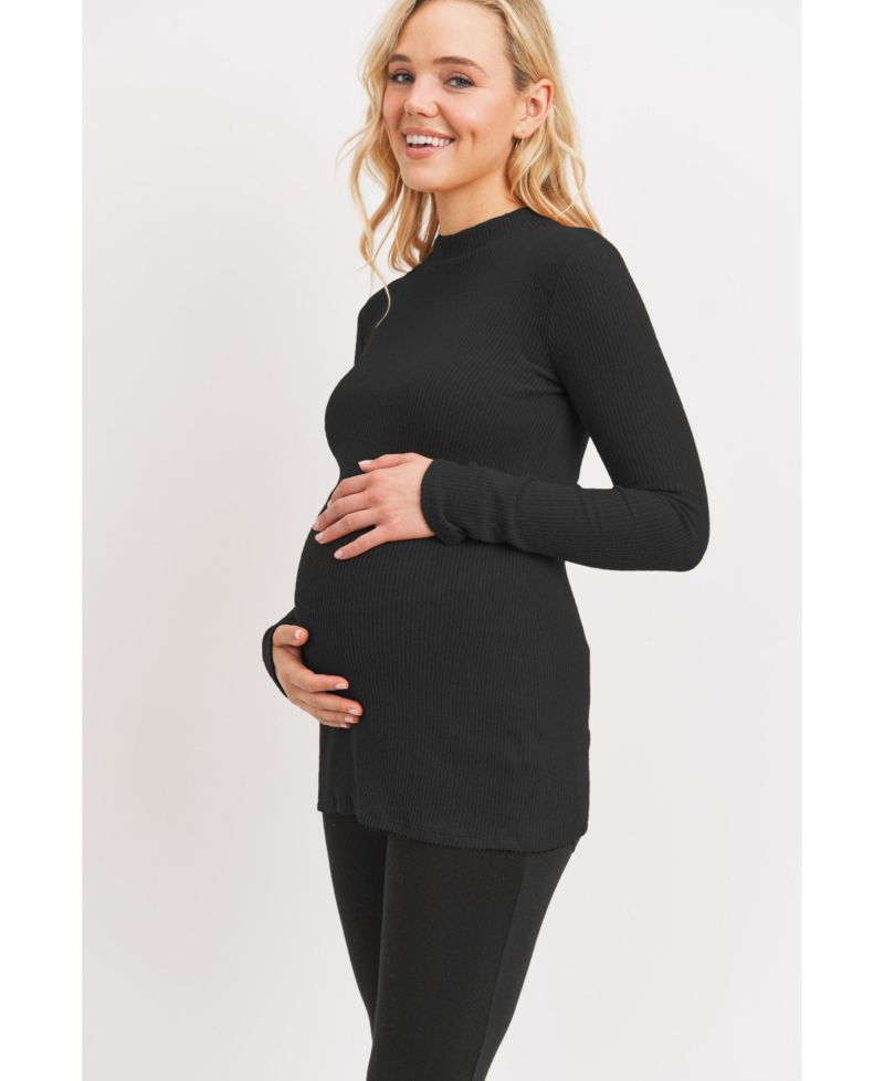 Maternity Mock Neck Long Sleeve Ribbed Top