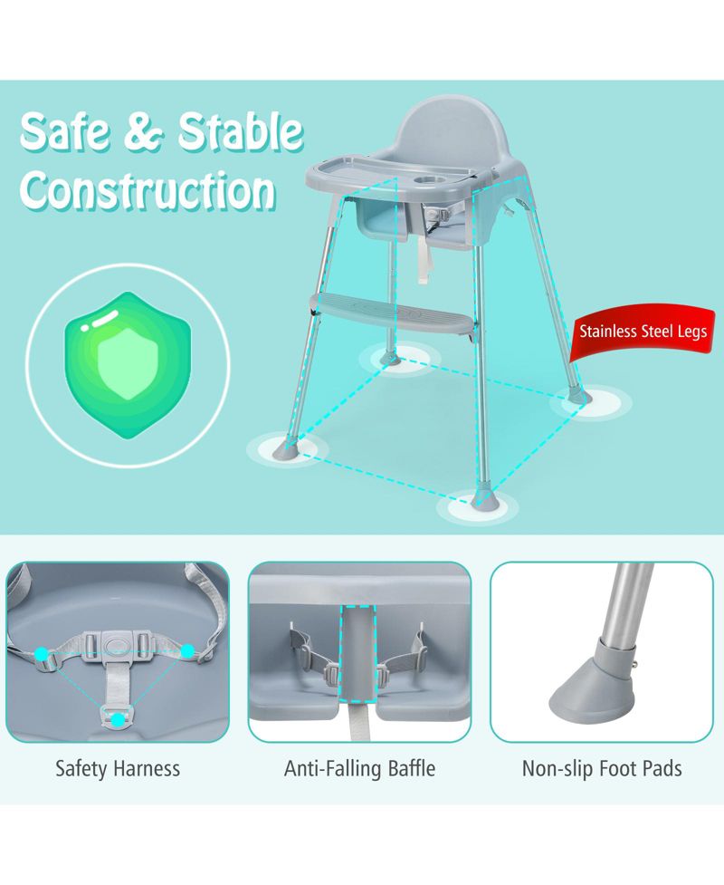 Multi-Stage Baby High Chair with Removable Double Tray for Infants and Toddlers