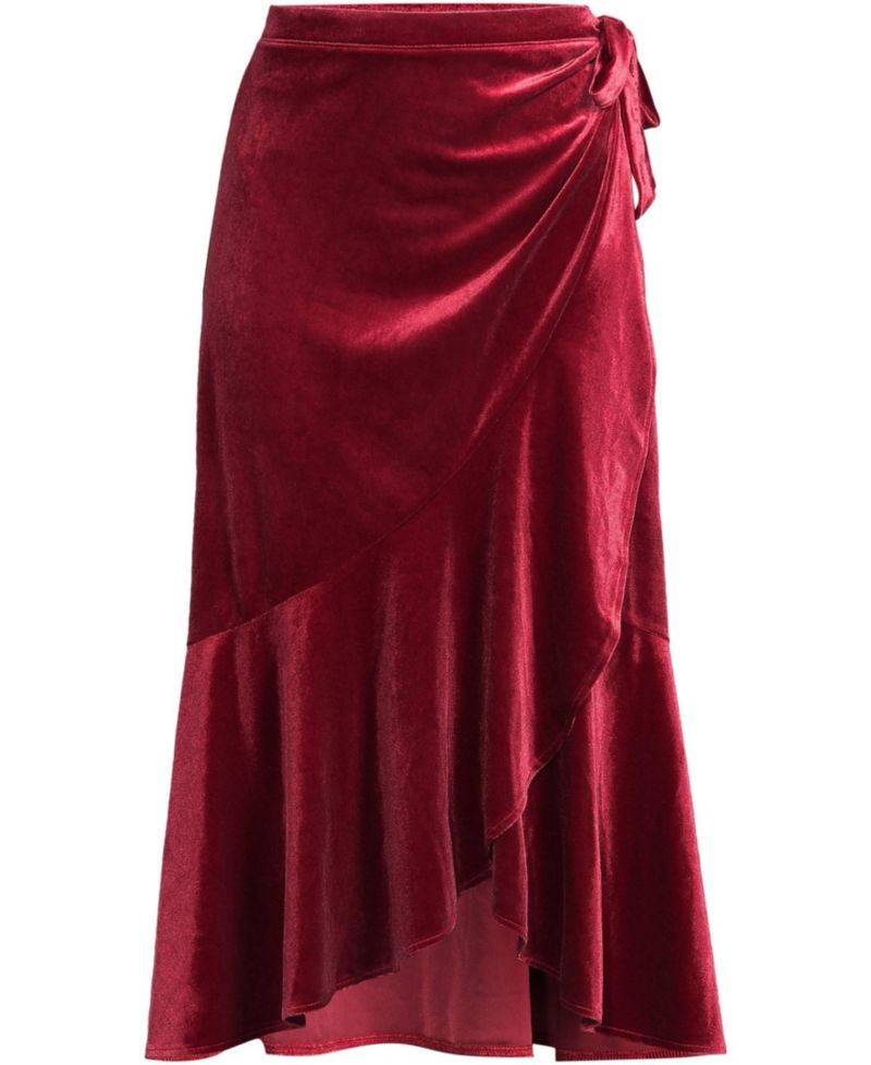 Women's Petite Velvet Wrap Midi Skirt