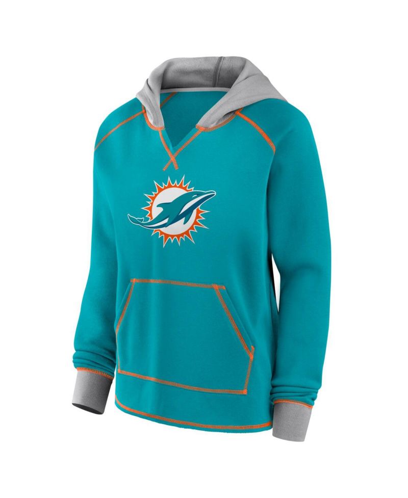 Women's Aqua Miami Dolphins Boom Fleece Pullover V-Neck Hoodie