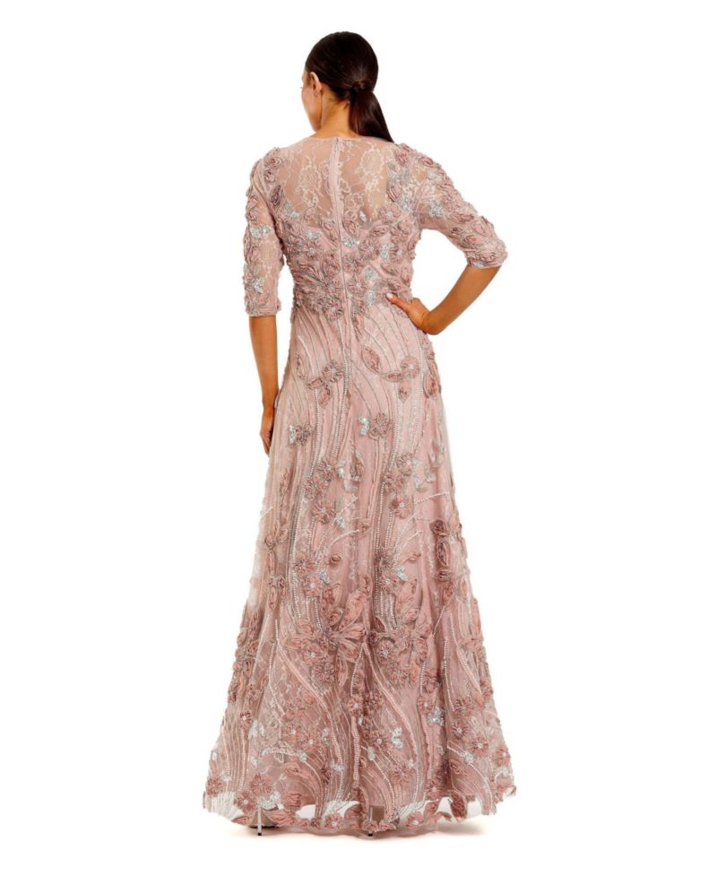 Women's High Neck Embellished Lace Gown