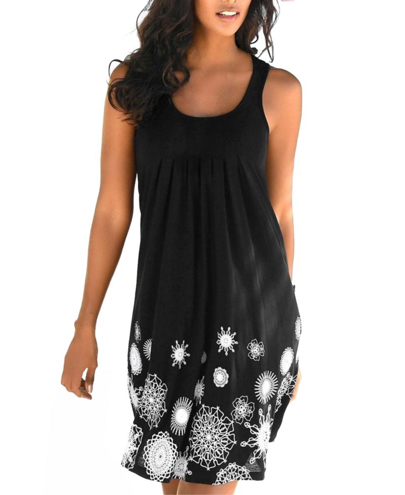 Women's Viscose Printed Sleeveless Scoop-Neck Short Dress