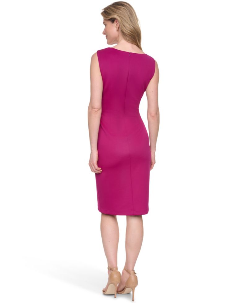 Sleeveless Asymmetrical Neck Cocktail Dress with Tucks