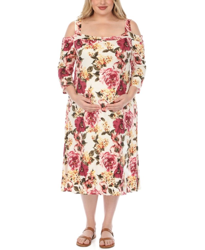 Plus Size Cold Shoulder Floral Print Maternity Dress