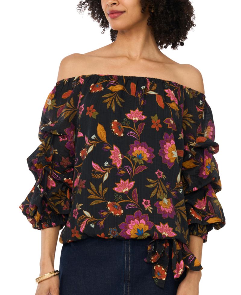 Women's Off-The-Shoulder Bubble-Sleeve Top