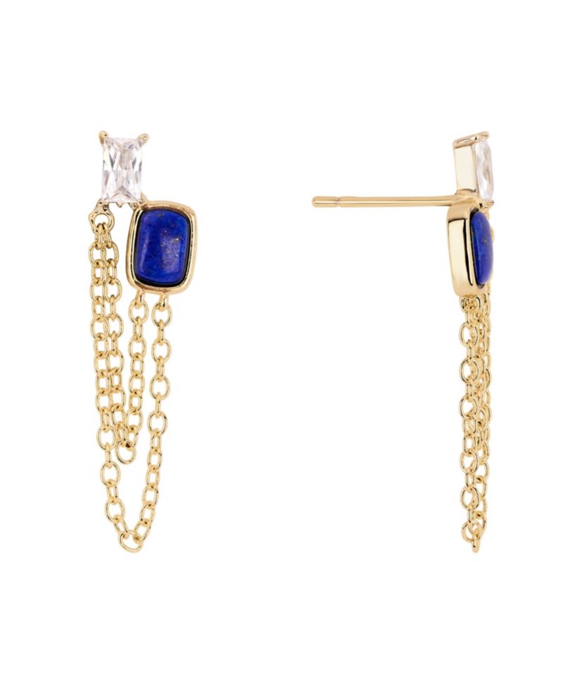 Gold-Plated Lapis Howlite Simulated Cubic Zirconia Chain Drop Earrings