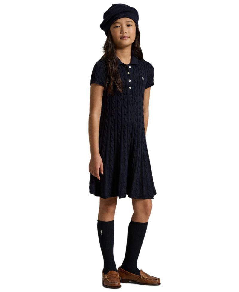 Girls' 7-16 Cable-Knit Polo Sweater Dress