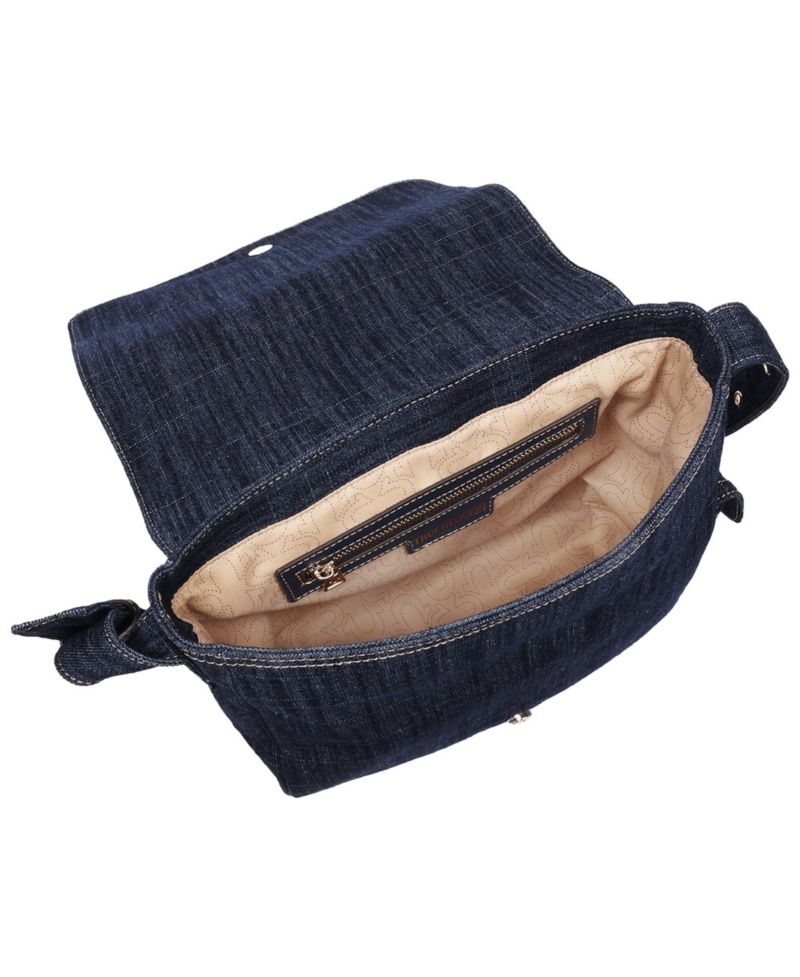 Women's Varsity Logo Zip Pocket Denim Messenger Bag – Dark Denim Crossbody Bag