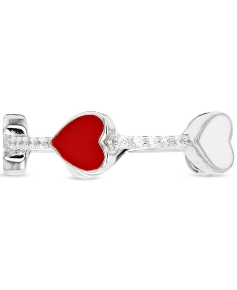 Cubic Zirconia & Red & White Enamel Heart Ring in Sterling Silver (Also in Black Spinel)