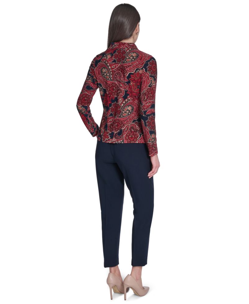 Women's Long-Sleeve Paisley Print Collared Top