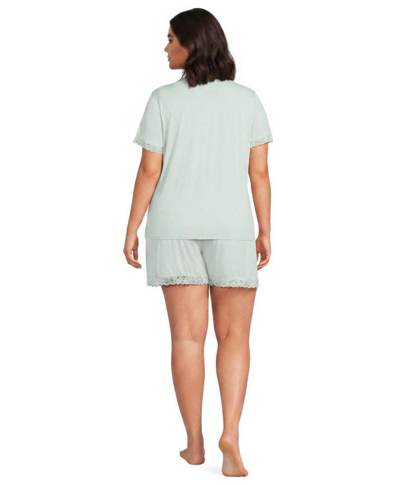 Plus Size Cooling Lace-Trim Top and Shorts 2-Piece Pajama Set, 4" Inseam