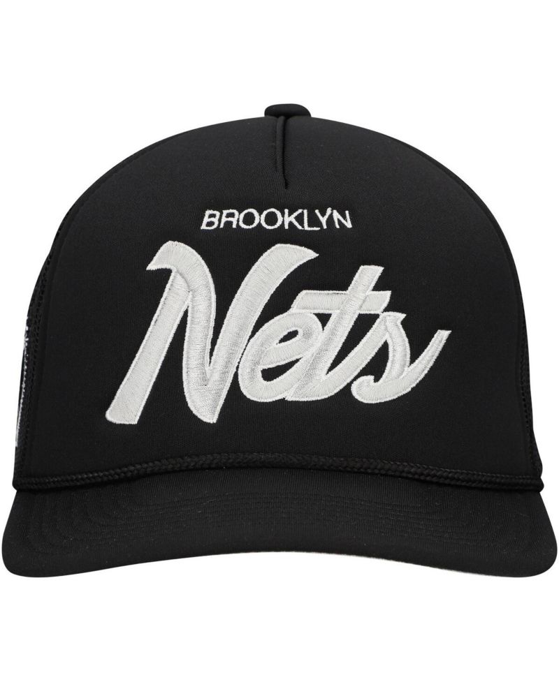 Men's Black Brooklyn Nets Script Trucker Adjustable Hat