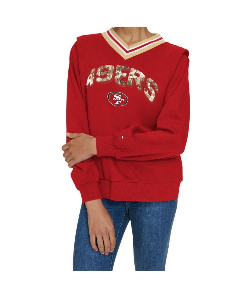 Women's Scarlet San Francisco 49ers Alice V-Neck Pullover Sweatshirt
