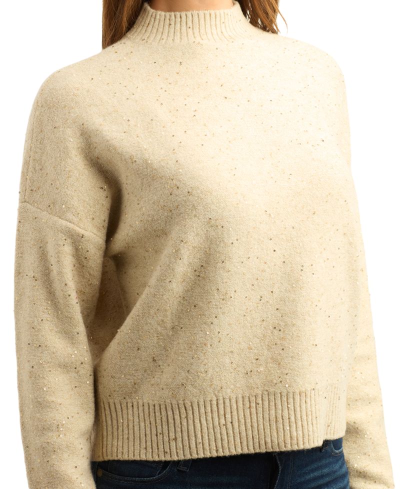 Juniors' Mock Neck Long-Sleeve Metallic Sweater