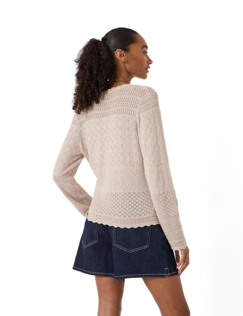 Women's Pointelle Cotton V-Neck Sweater