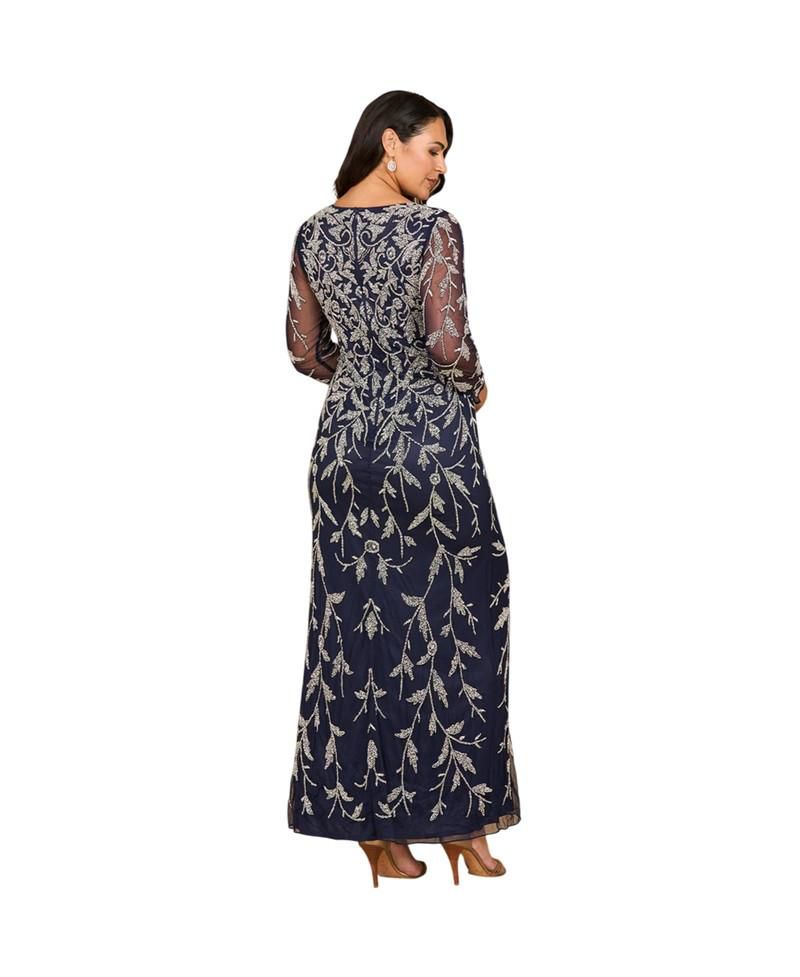 Women's Long Sleeve Contrast Beaded Gown
