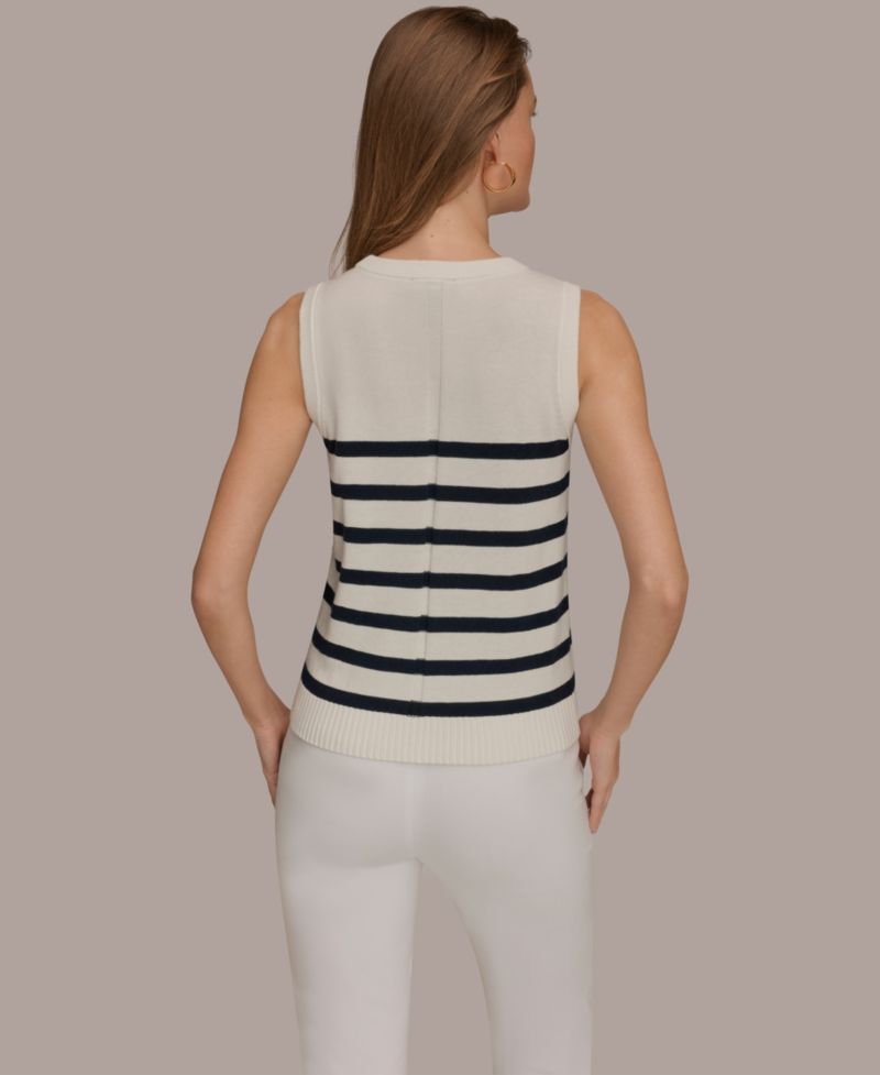 Women's Cotton Cashmere Striped Sleeveless Sweater