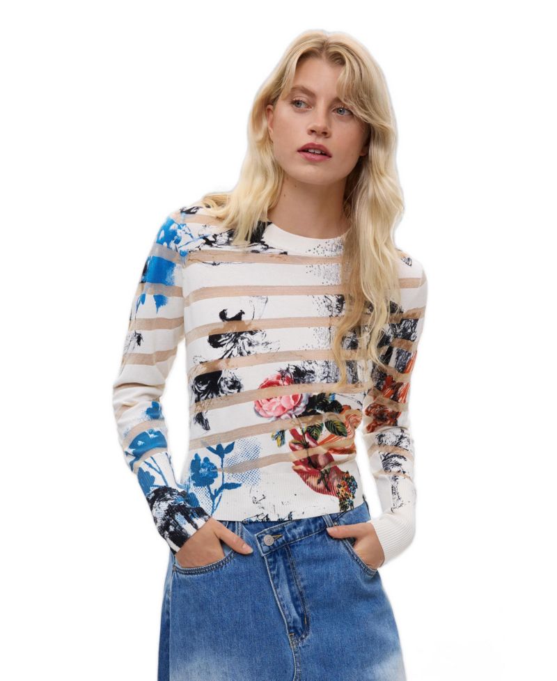 Women's Crew-Neck Fine-Knit Graphic-Print Sweater
