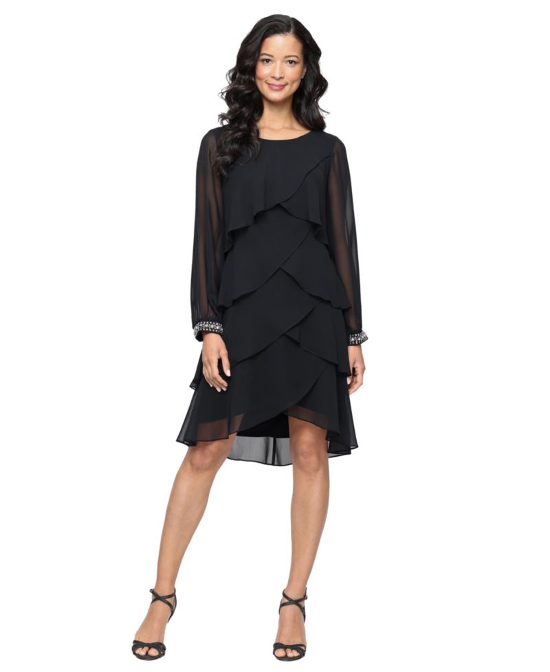 Women's Rhinestone-Cuff Tiered Dress
