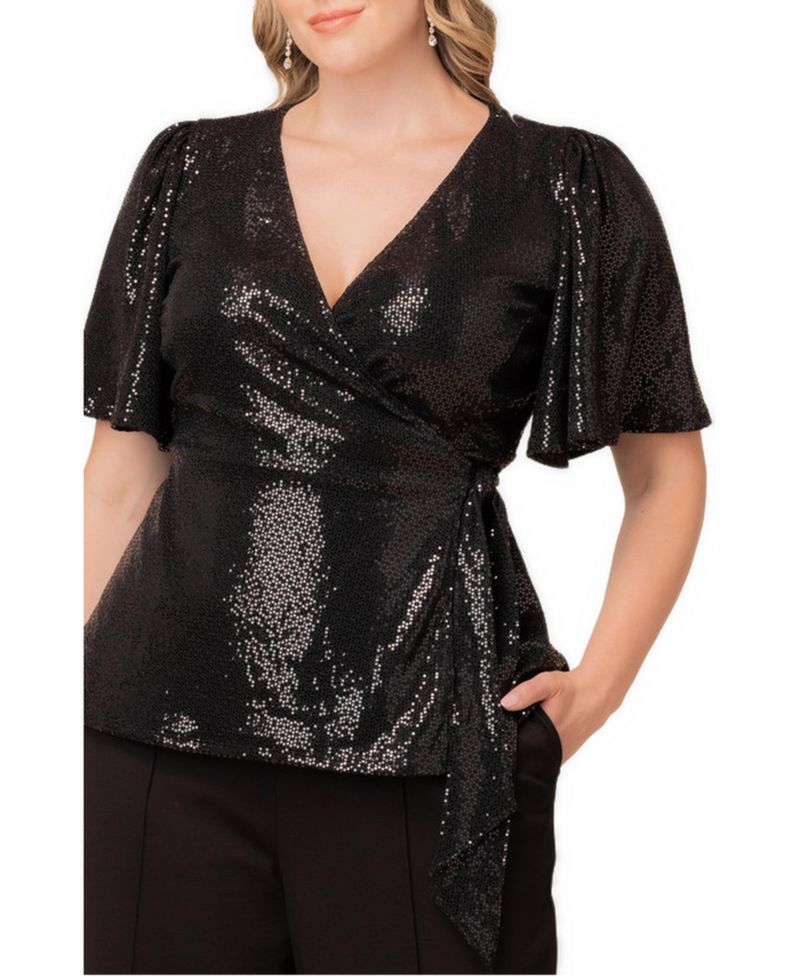 Plus Size Shimmering Sequin Wrap Top