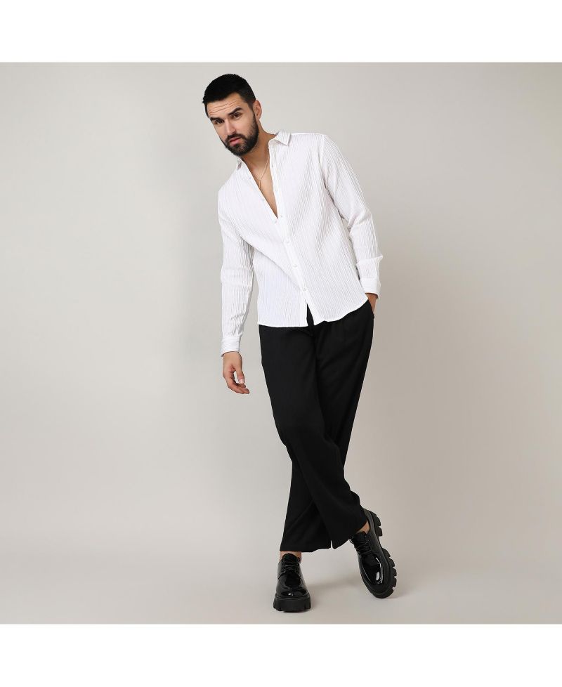 Men's Chalk White Self-Design Striped Shirt