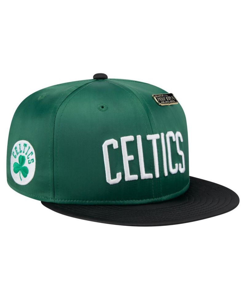 Men's Kelly Green/Black Boston Celtics Throwback Satin Vintage Pin Two-Tone 59FIFTY Fitted Hat