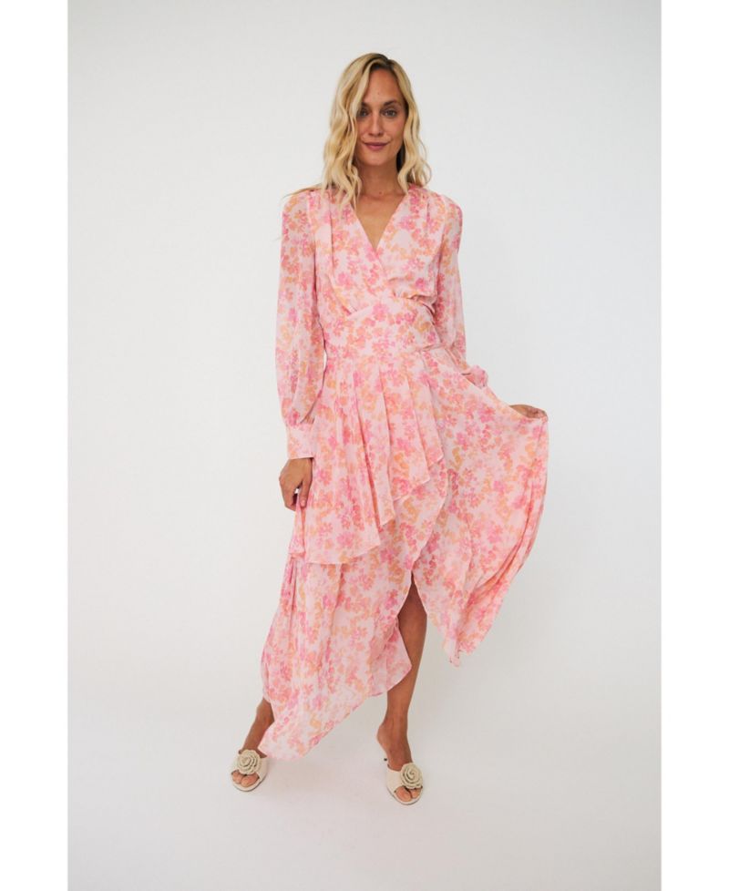 Women's Romance V-Neck Long-Sleeve Floral-Print Maxi Dress