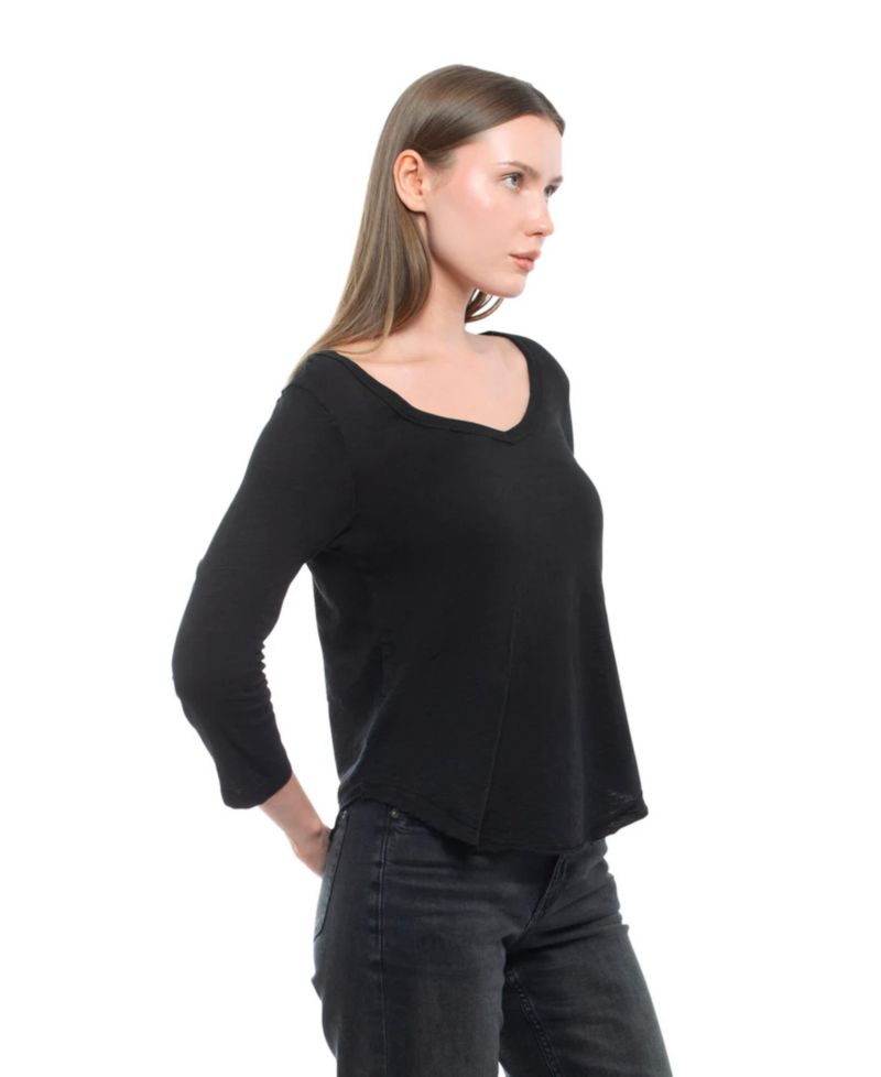 Women's Clothing 3/4 Sleeve V-Neck Shirttail Tee