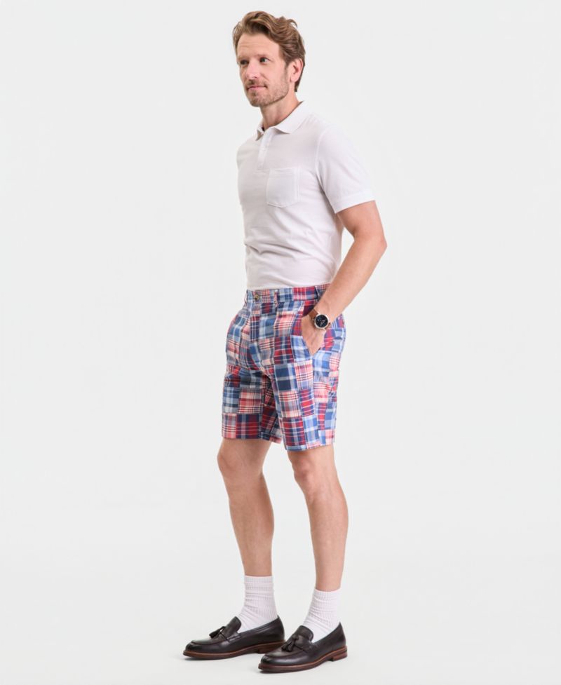 Men's Regular-Fit Madras Plaid Patchwork 9" Shorts
